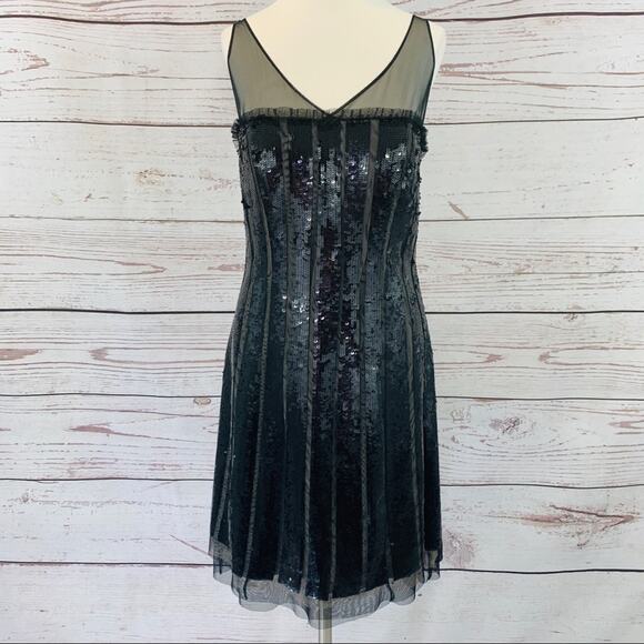 BCBGMAXAZRIA black sequin dress sheer straps - Picture 1 of 15